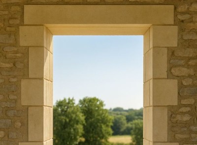 Ouverture de mur pour encadrement de fenêtre en pierre de taille à Fleury-sur-Orne